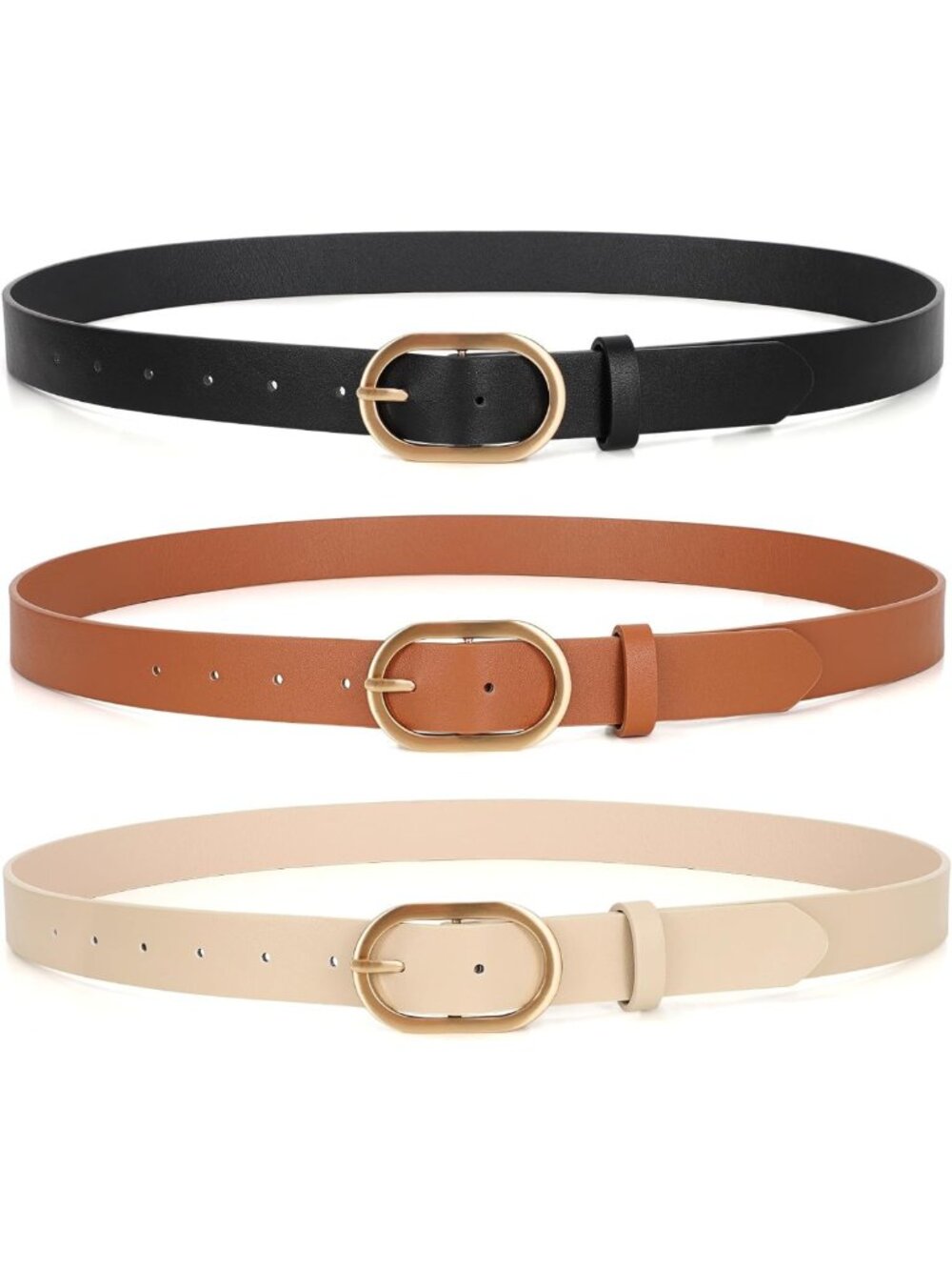 Plus Size Women's Leather Belts - 3 Pack Fashion Waist Belts with Gold Buckle